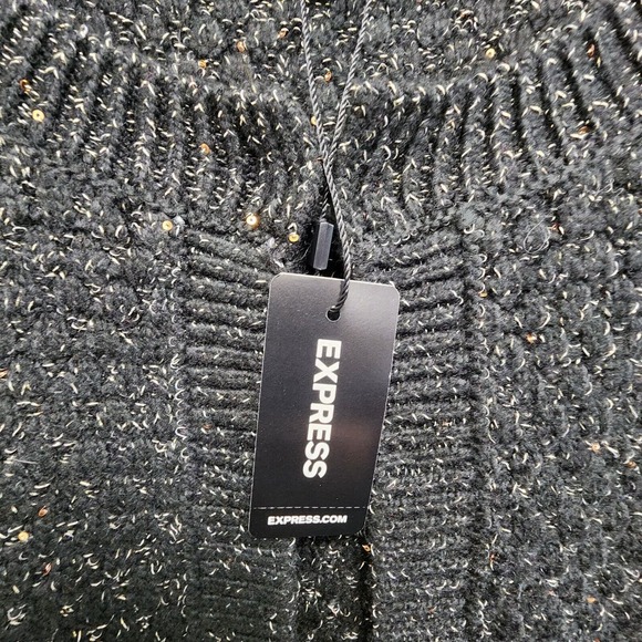 Express Cardigan Sweater Womens L Black Gold Detail Puff Shoulder Wool Blend NEW - Picture 5 of 14